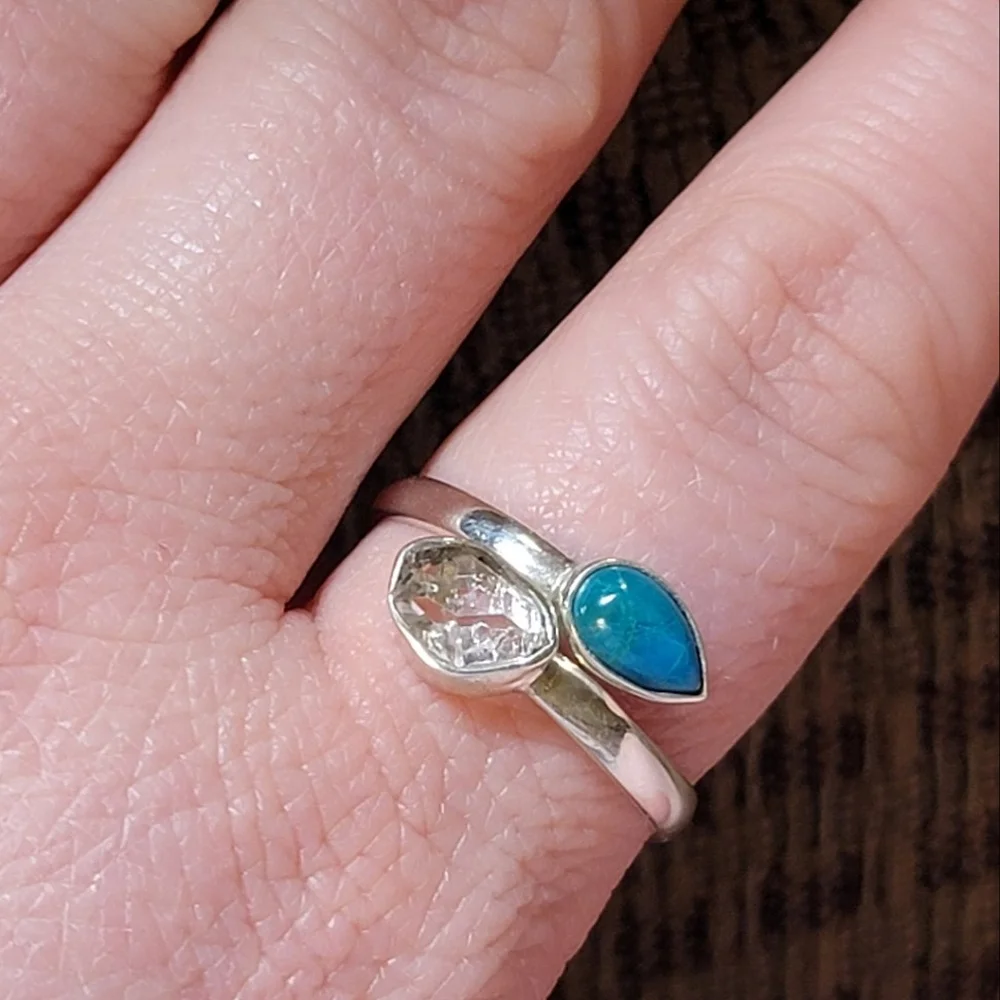 Herkimer Diamond Chrysocolla Sterling Silver Ring Signed Nugent Jewelry …